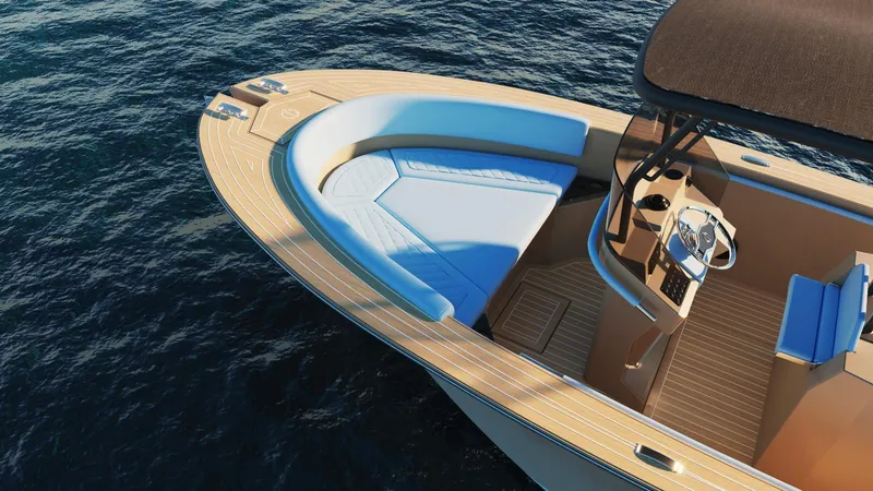 Slide: The Image of 2025 Lilybaeum Levanzo 25 Lounge Deck boat on water, featuring sleek design and spacious seating. - 36