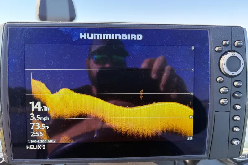 Slide: The Image of Humminbird Helix 9 fishfinder display on 2019 Nitro Z21 Pro boat. - 96