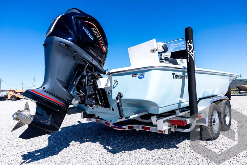 Slide: The Image of 2026 Tidewater 2110 Bay Max boat on trailer with Yamaha outboard motor. - 15