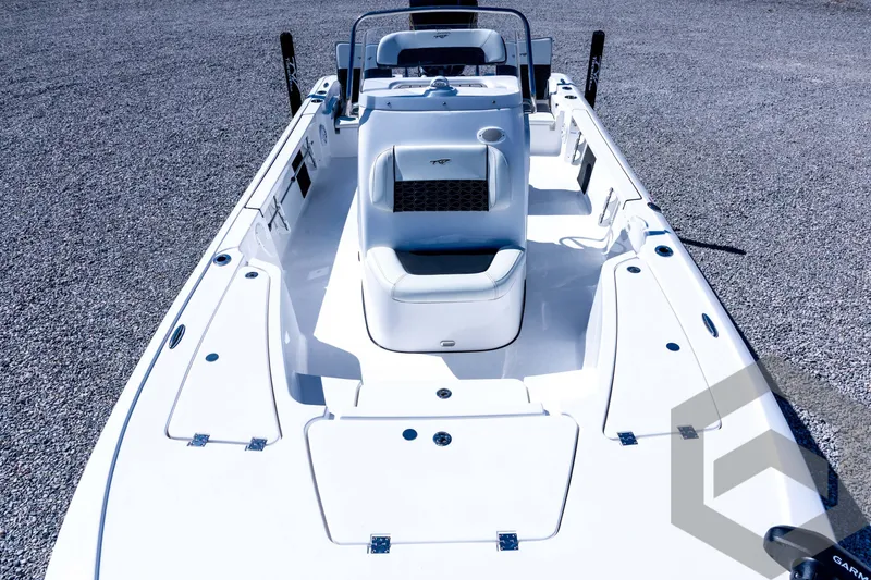 Slide: The Image of 2026 Tidewater 2110 Bay Max boat, white interior, spacious deck, modern design. - 33