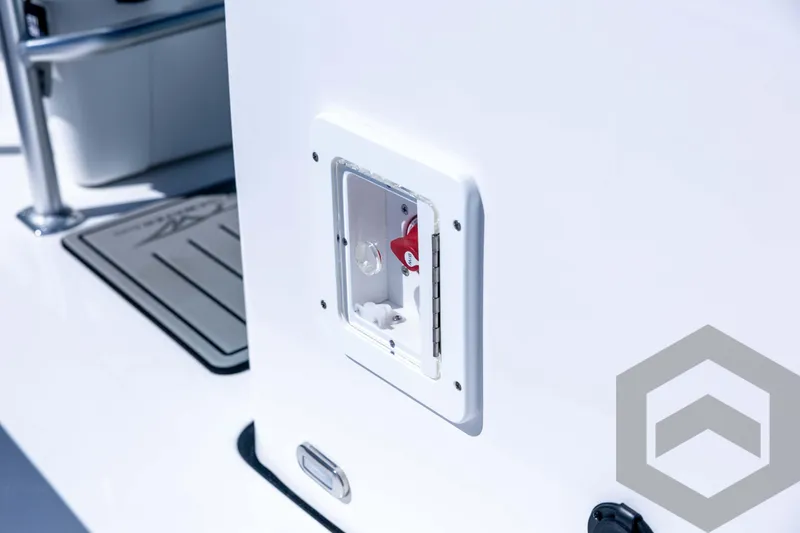 Slide: The Image of 2026 Tidewater 2110 Bay Max boat detail, featuring a control panel and sleek design. - 45