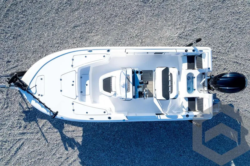 Slide: The Image of Overhead view of 2026 Tidewater 2110 Bay Max boat on gravel surface. - 78