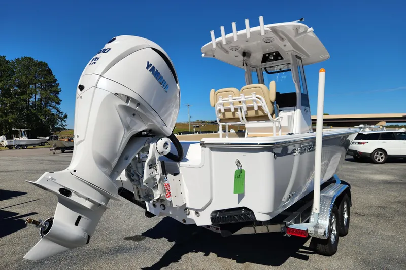 Slide: The Image of 2026 Sportsman Masters 247OE Bay Boat with Yamaha engine on trailer. - 4