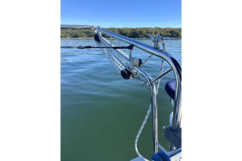 Slide: The Image of Close-up of Catalina 400 MkII sailboat rigging on calm water, 2004 model. - 33