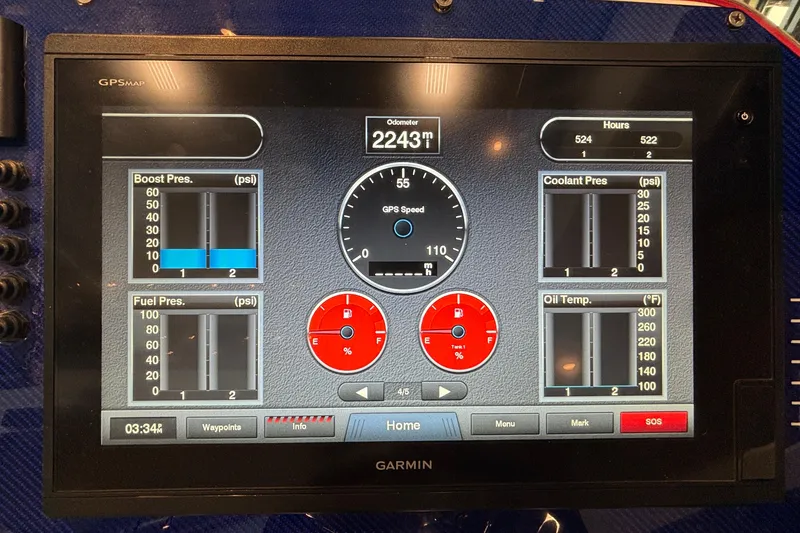 Slide: The Image of Dashboard display of a 2007 Fountain 42 Lightning boat with various gauges and metrics. - 3