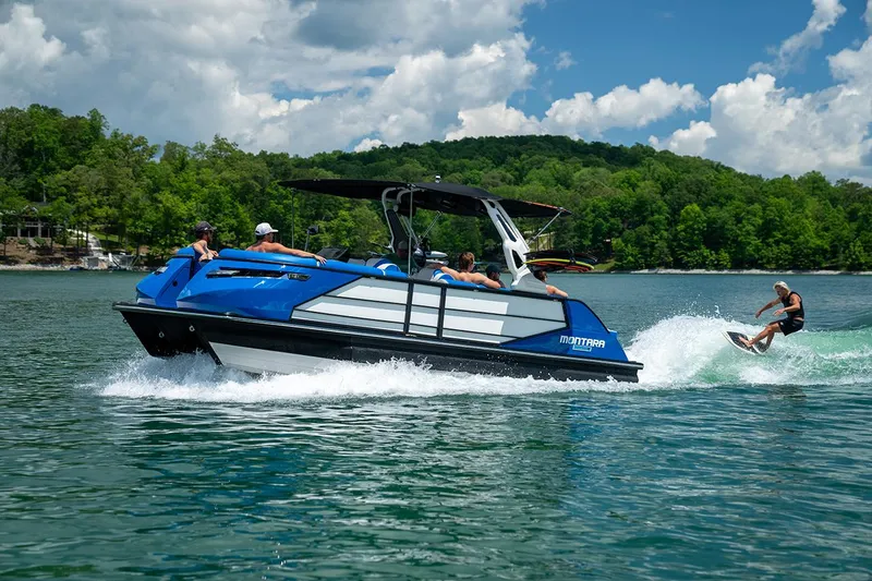 Slide: The Image of Dashboard of 2026 Montara Surf Boss 2.0 SL 23" with digital display and controls. - 16