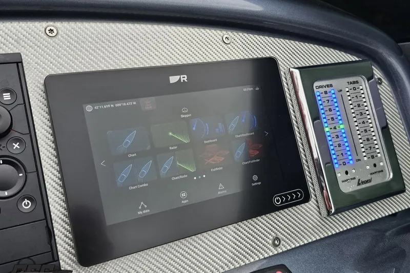 Slide: The Image of 2019 Formula 292 FASTech boat interior with white leather seating and modern design. - 49