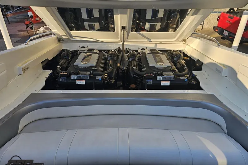 Slide: The Image of 2019 Formula 292 FASTech boat engine compartment with dual engines visible. - 86