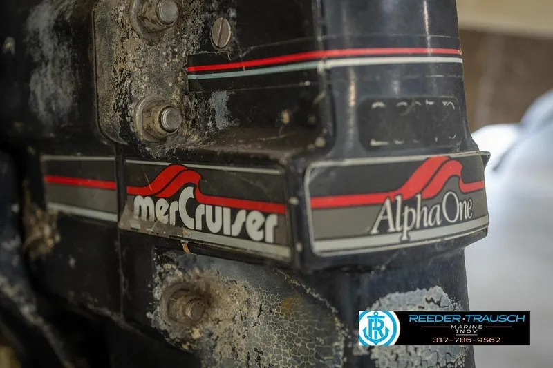 Slide: The Image of Close-up of a MerCruiser Alpha One engine on a 1987 Sea Ray Sorrento 21 boat. - 45