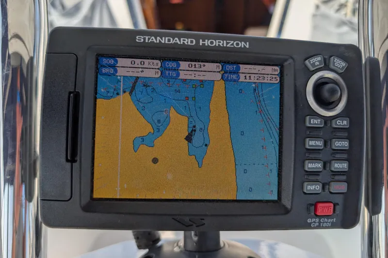 Slide: The Image of Standard Horizon GPS display on a 2004 Catalina 310 sailboat, showing nautical chart. - 32