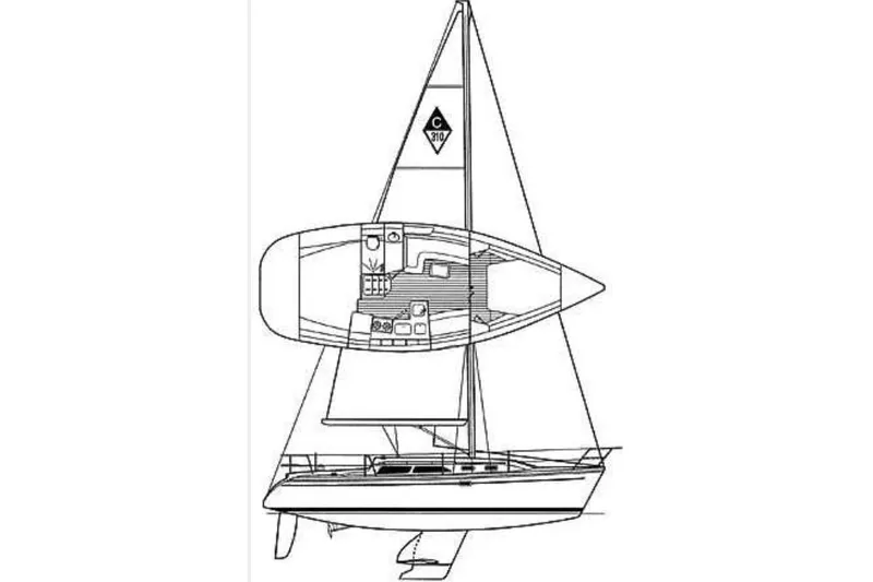 Slide: The Image of Line drawing of a 2004 Catalina 310 sailboat with interior layout. - 56
