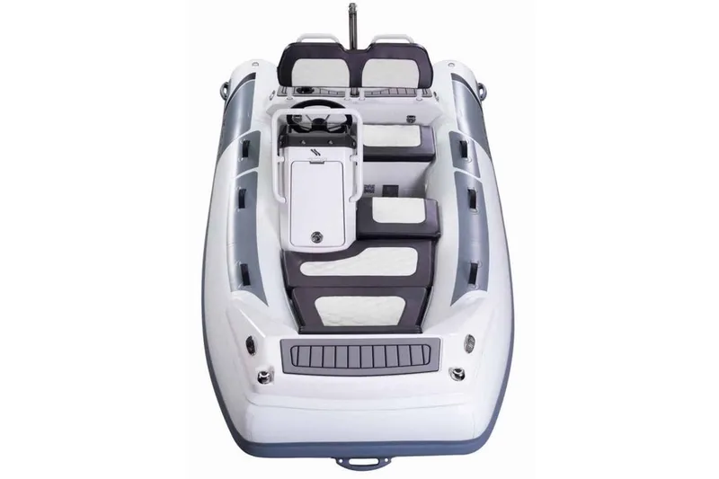 Slide: The Image of 2023 Highfield Sport 360 boat, top view, sleek design, modern seating arrangement. - 4