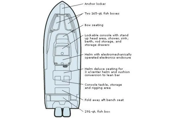 Slide: The Image of 2010 Grady-White Canyon 336 cabin interior with toilet, sink, and seating area. - 12