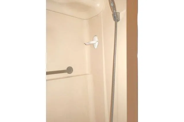 Slide: The Image of Shower area in 1999 Hunter 450 Passage boat with handheld showerhead. - 44