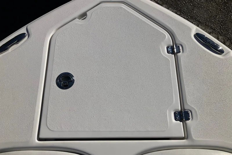 Slide: The Image of 2024 Sea Fox 248 Commander boat hatch with textured surface and metal hinges. - 25