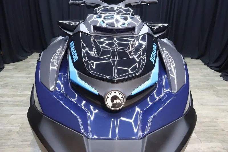 Slide: The Image of 2026 Sea-Doo GTX 230 jet ski, blue and black, front view. - 15