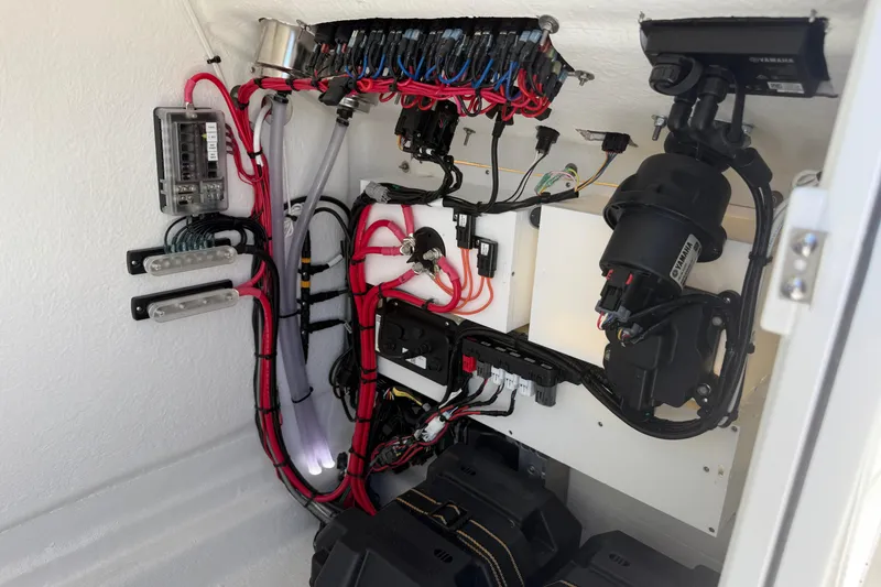 Slide: The Image of Electrical wiring setup in a 2025 Pair Customs 28 Center Console boat. - 15