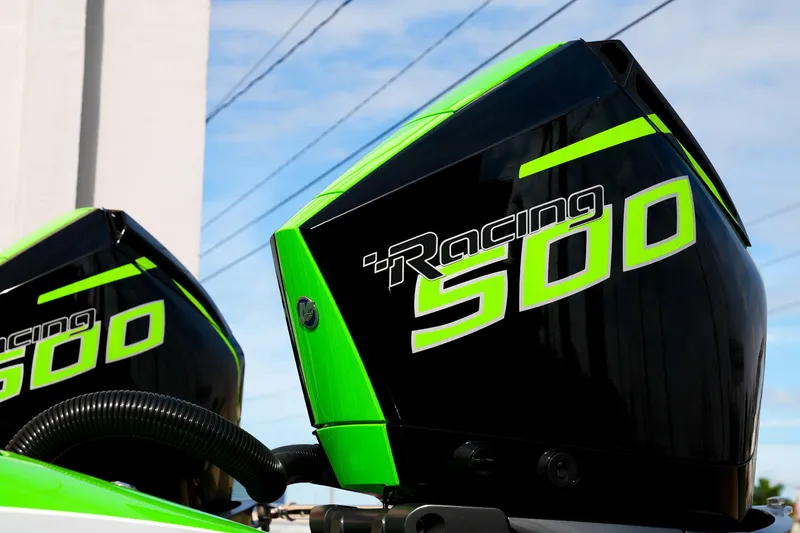 Slide: The Image of 2025 Performance Powerboats P360 Racing 500 engine, vibrant green and black design. - 36