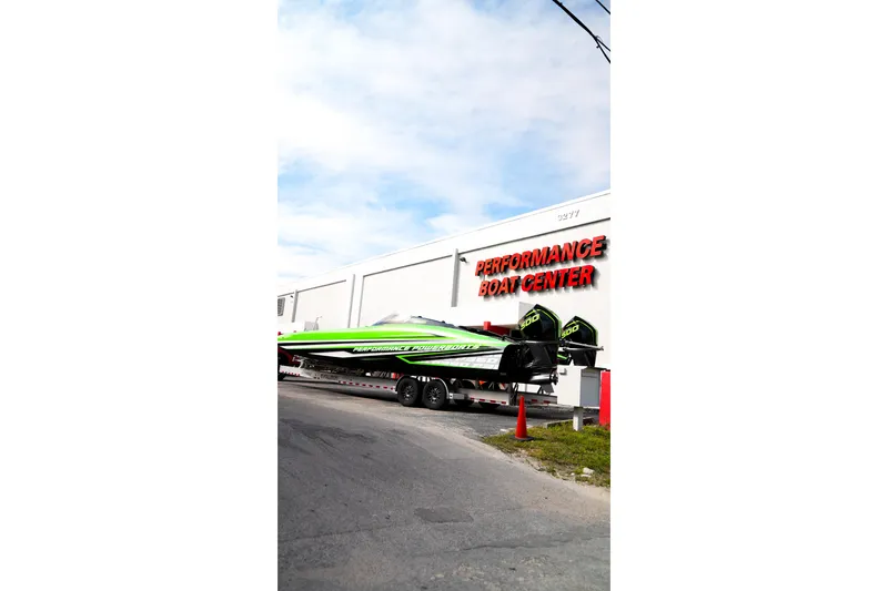 Slide: The Image of 2025 Performance Powerboats P360 on trailer at Performance Boat Center. - 54