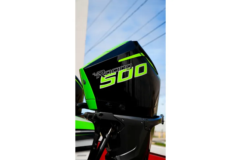 Slide: The Image of 2025 Performance Powerboats P360 Racing 500 engine, vibrant green and black design. - 58