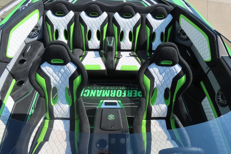 Slide: The Image of Interior of 2025 Performance Powerboats P360 with advanced dashboard and controls. - 6