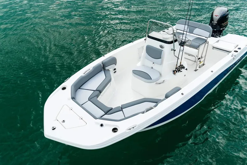 Slide: The Image of 2025 NauticStar 191 Hybrid boat on water, featuring sleek design and comfortable seating. - 3