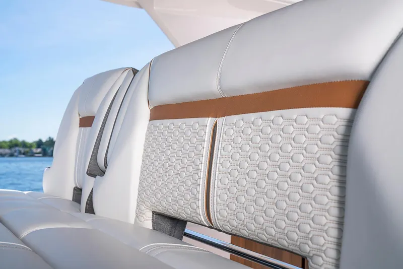 Slide: The Image of Manufacturer Provided Image: Luxurious seating on the 2022 Tiara Yachts 43 LS, featuring elegant stitching and premium materials. - 49