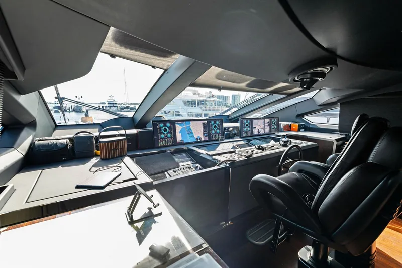 Slide: The Image of Luxurious cockpit of 2025 Riva 130' Bellissima yacht with advanced navigation systems. - 47