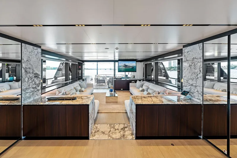 Slide: The Image of Luxurious interior of 2025 Riva 130' Bellissima yacht with elegant marble and modern design. - 58