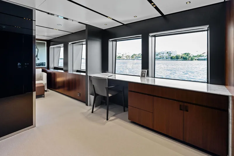 Slide: The Image of Luxurious interior of 2025 Riva 130' Bellissima yacht with elegant furnishings and waterfront views. - 66