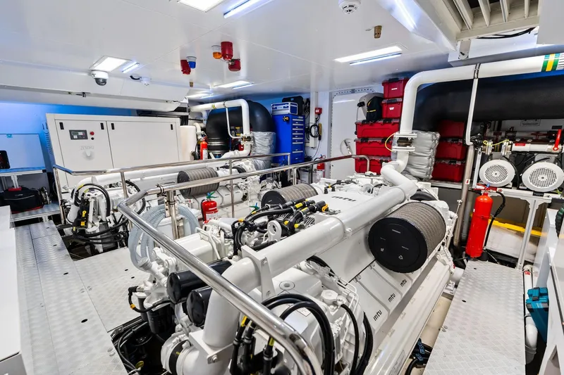 Slide: The Image of Engine room of 2025 Riva 130' Bellissima yacht, featuring advanced machinery and equipment. - 89
