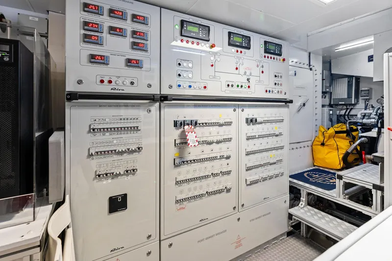 Slide: The Image of Electrical control room of 2025 Riva 130' Bellissima yacht, featuring advanced panels and equipment. - 91