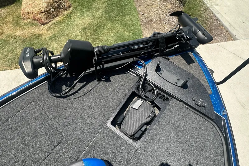 Slide: The Image of 2026 Nitro Z20 XL Pro boat deck with Garmin trolling motor and foot pedal. - 9