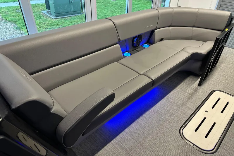 Slide: The Image of Luxurious seating in 2025 Veranda VX 27 DCRC with ambient blue lighting. - 12