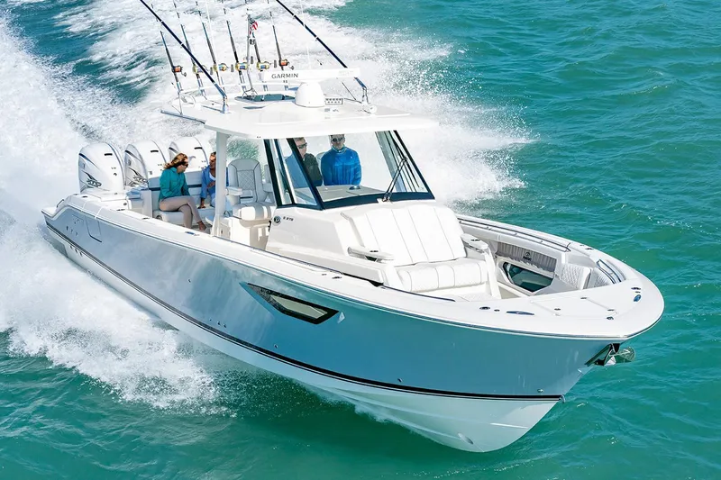 The Image of Manufacturer Provided Image: 2021 Pursuit S 378 Sport boat cruising on the ocean with passengers. - 0