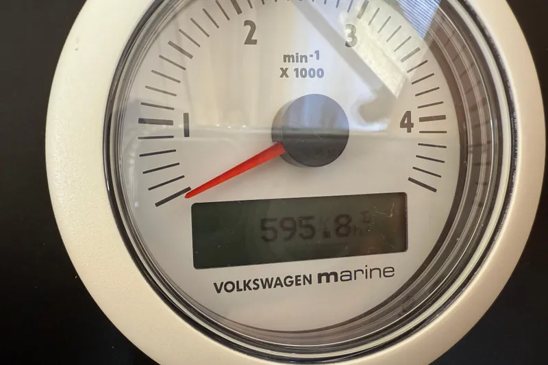 Slide: The Image of Tachometer of 2013 Greenline 33 showing 5951.8 hours, Volkswagen Marine branding. - 43