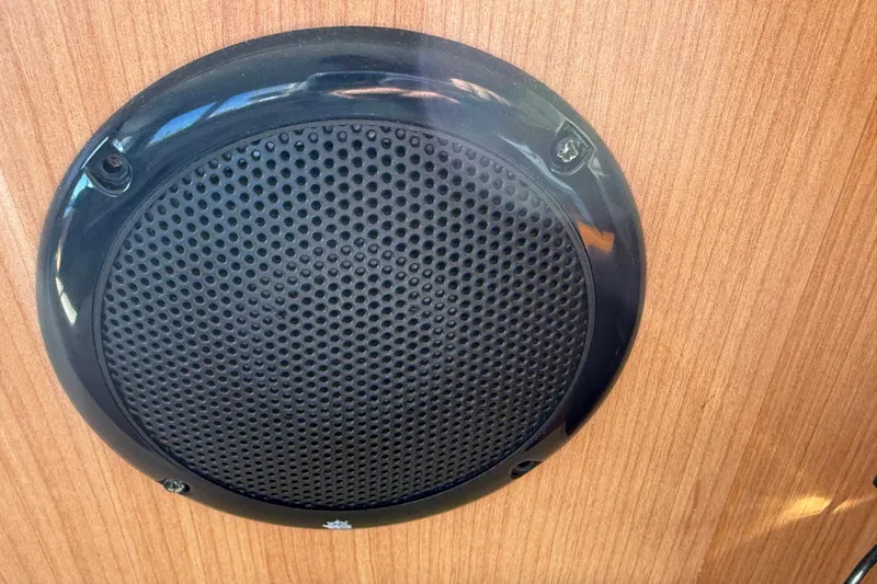 Slide: The Image of Black speaker mounted on wood panel in 2013 Greenline 33 boat. - 60