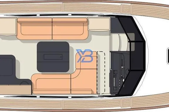 Slide: The Image of Top view of 2013 Greenline 33 yacht interior layout with seating and helm. - 97