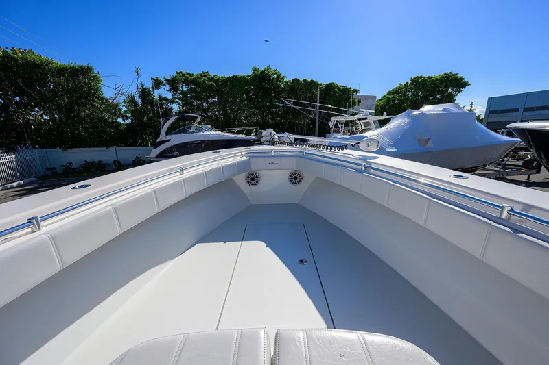 Slide: The Image of 2021 Contender 35 ST boat interior with sleek design and spacious seating. - 10