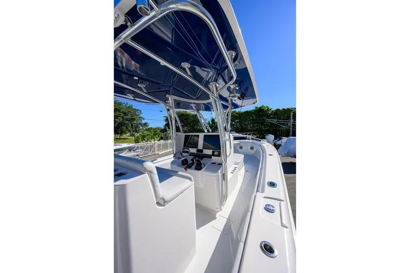 Slide: The Image of 2021 Contender 35 ST boat interior with sleek design and modern controls. - 41