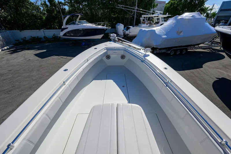 Slide: The Image of 2021 Contender 35 ST boat interior with spacious seating and sleek design. - 8