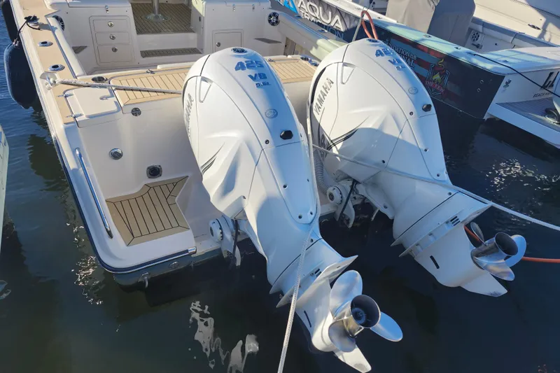 Slide: The Image of 2019 Grady-White Express 330 boat with twin Yamaha 425 V8 outboard engines. - 36