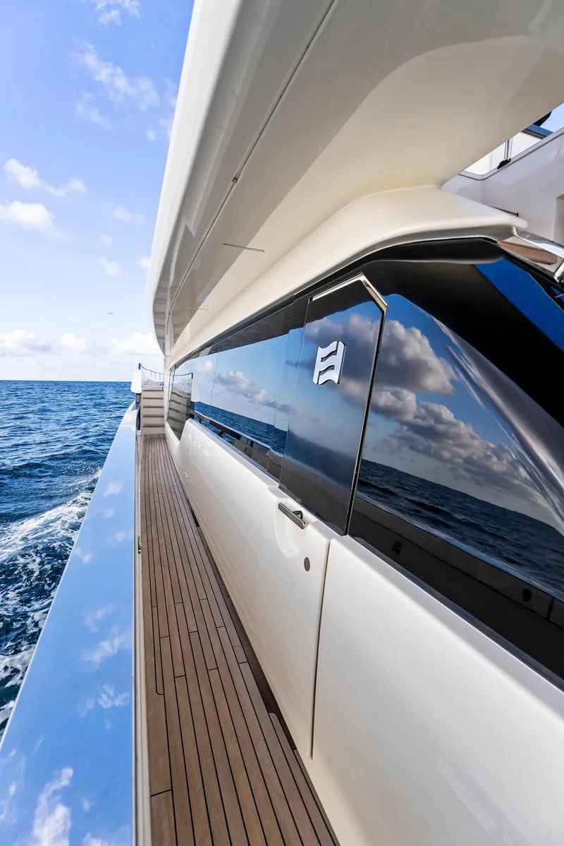 Slide: The Image of 2020 Ferretti Yachts 920, sleek design, ocean view, luxury yacht exterior. - 10