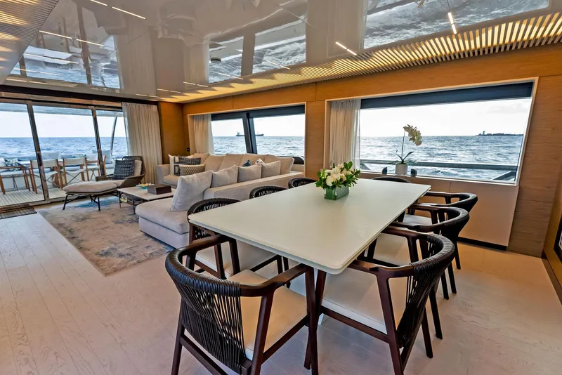 Slide: The Image of Luxurious interior of 2020 Ferretti Yachts 920 with ocean view and elegant furnishings. - 27