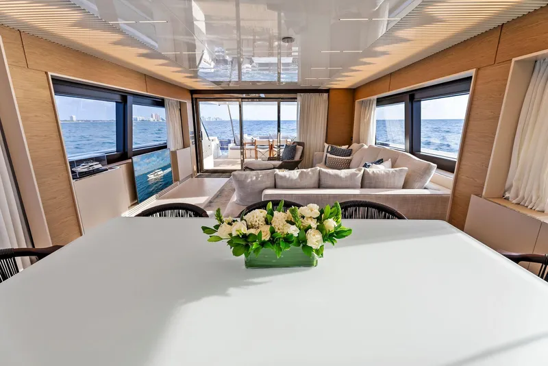 Slide: The Image of Luxurious interior of 2020 Ferretti Yachts 920 with ocean view and elegant decor. - 29