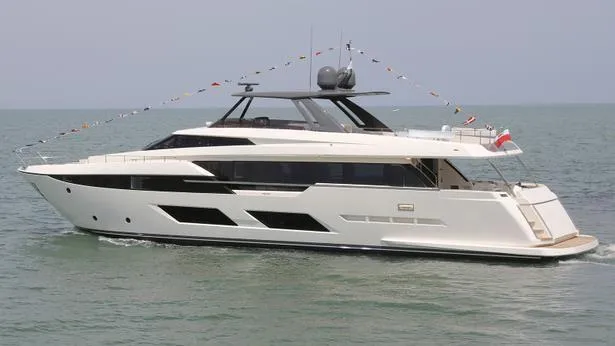 Slide: The Image of 2020 Ferretti Yachts 920 luxury yacht cruising on calm waters. - 1