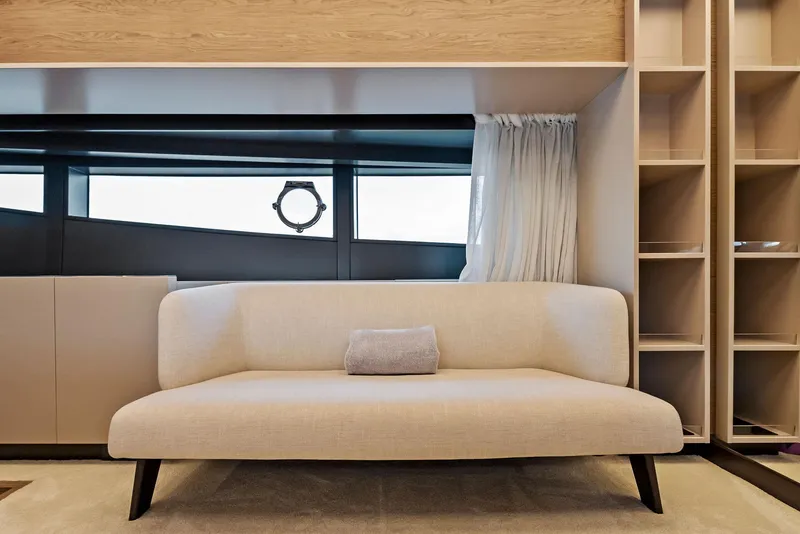 Slide: The Image of Luxurious interior of 2020 Ferretti Yachts 920 with elegant beige sofa and modern design. - 43