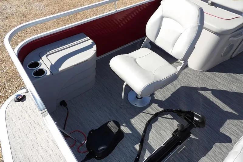 Slide: The Image of 2022 Bennington 20 SVF boat interior with white seating and red accents. - 10