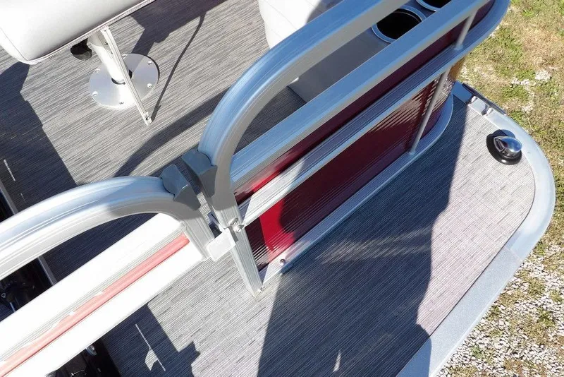 Slide: The Image of 2022 Bennington 20 SVF pontoon boat deck with seating and cup holders. - 13