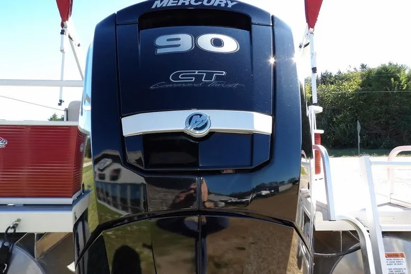 Slide: The Image of 2022 Bennington 20 SVF with Mercury 90 HP outboard engine, outdoor setting. - 47